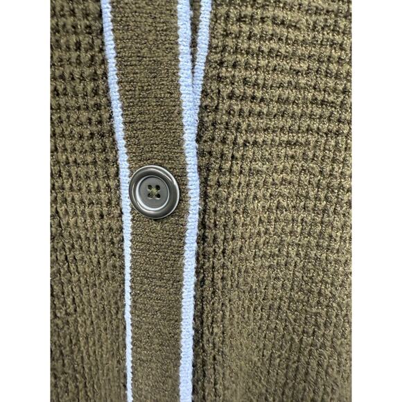 Talbots Cardigan Womens Tipped Textured Pockets Button Down Sweater Green Blue L - Picture 3 of 6
